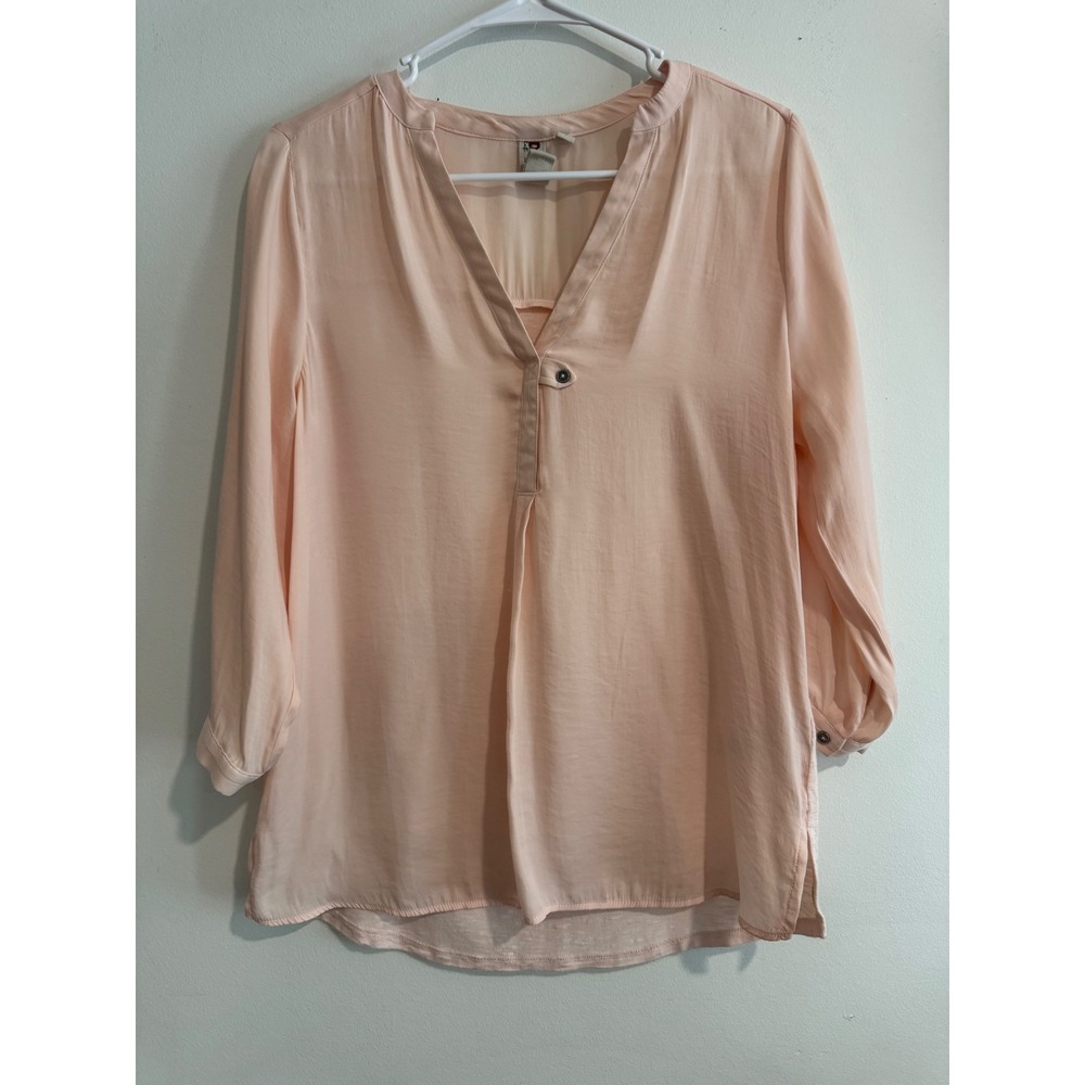 Dolan Left Coast Collection Mixed Media Blouse Womens Small Peach 3/4 Sleeve